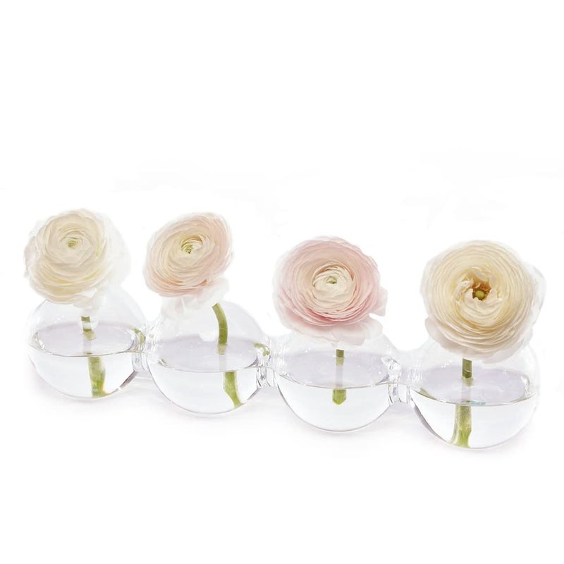 CHIVE â€˜Caterpillarâ€™ Bubble Bud Vase for Centerpieces â€” 4 Hole Multi Chamber Clear Glass Flower Vase for Short Flowers â€” Large, 13â€ Long - Image 1